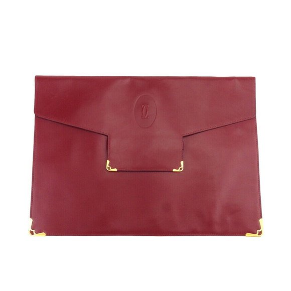 Authenticity guaranteed USED Cartier Clutch Bag Mastlin Bordeaux Leather - Picture 1 of 5
